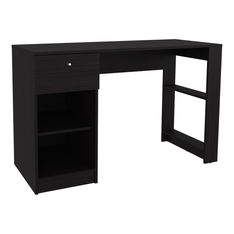 Bureau d'écriture de 47 po de large, noir avec un tiroir et quatre tablettes, bureau rectangulaire moderne avec amplement de pieds
