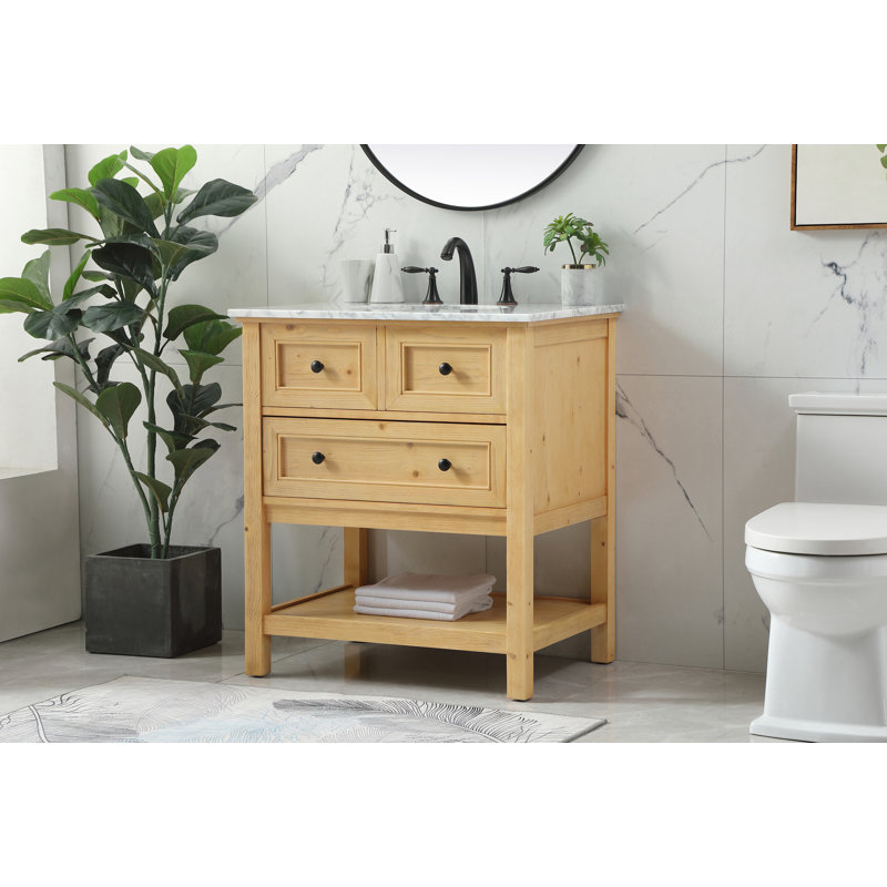30'' Single Bathroom Vanity with Carrara Marble Top, Light Brown