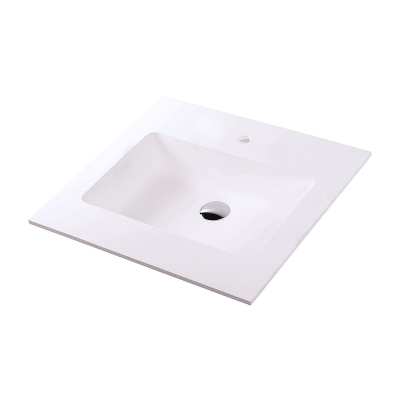 Kubitop 24'' L Bathroom Sink, Gloss White, Single Hole Faucet