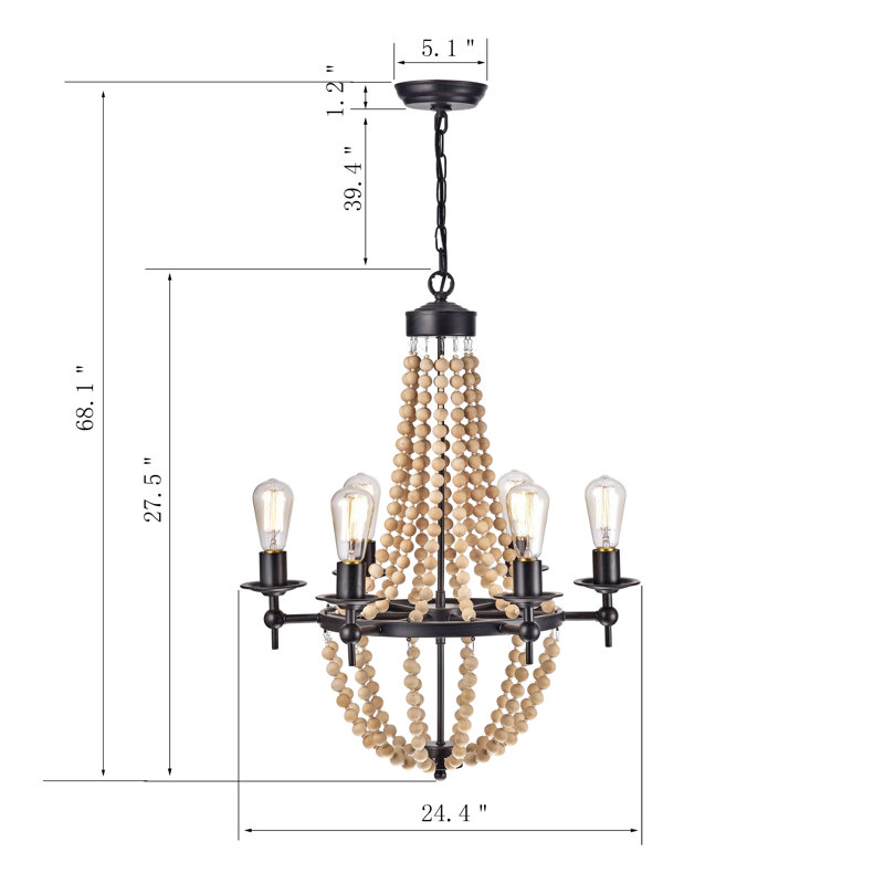Lustre empire 6 lumières de style bougie avec accents perlés