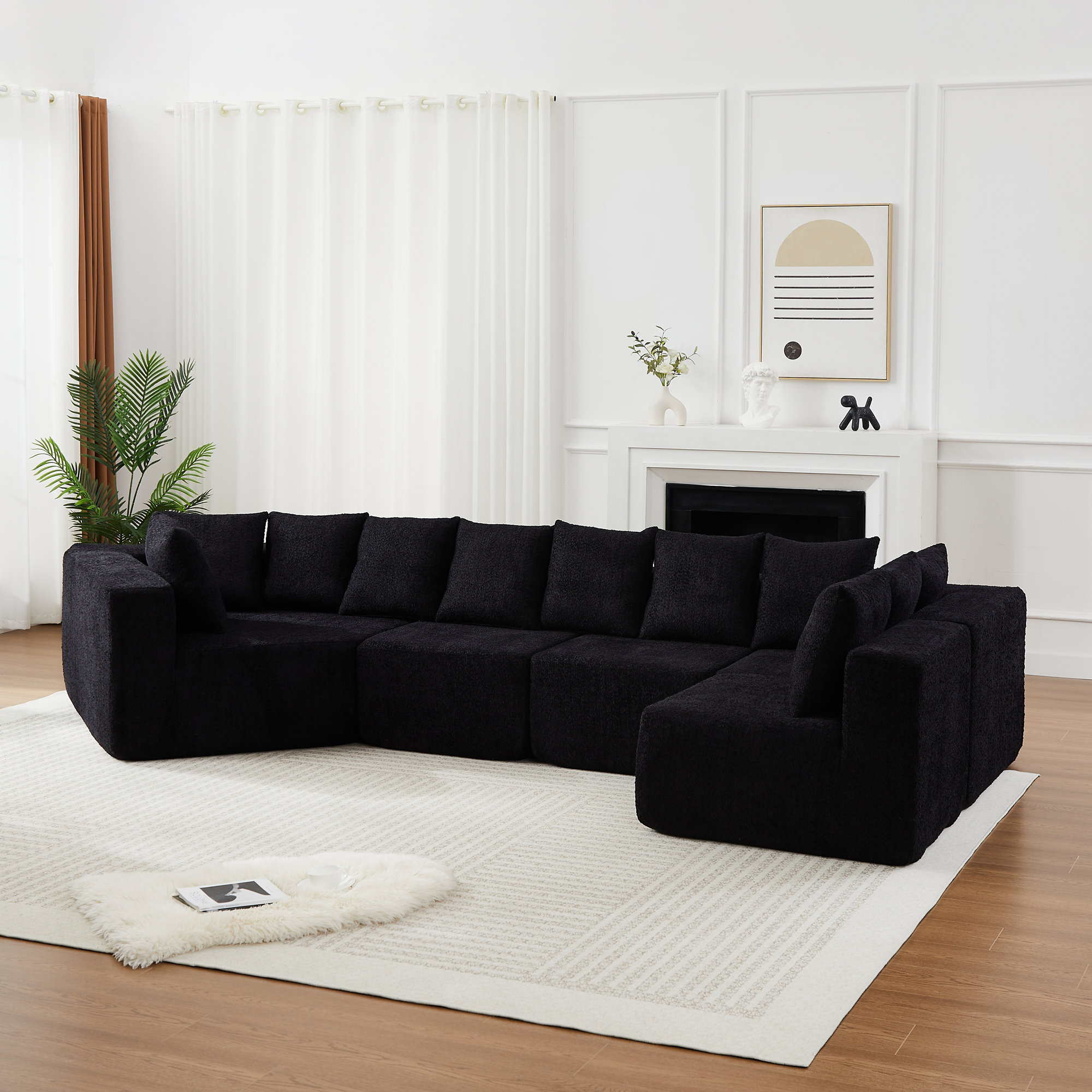 Ebern Designs L-Shaped Deep-Seat Modular Sofa Chenille Fabric Sectional ...