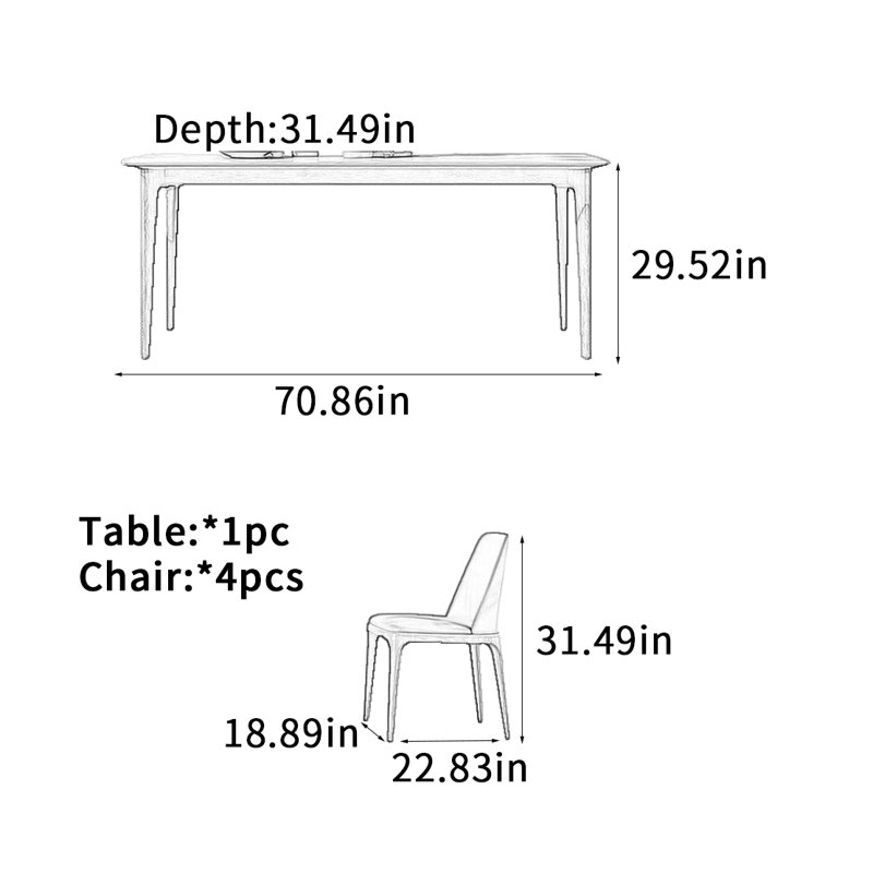 Rock Slab Solid Wood Dining Table, 29.52"H x 70.86"L x 31.49"W
