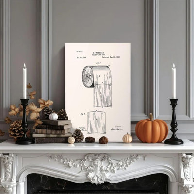 1 piece framed Caterina painting toilet paper roll, patent drawing, vintage technical illustration style decorative retro wall poster home decor modern artwork perfect gift for bedroom living room