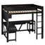 Lit mezzanine double noir pour jouer, avec structure en bois, bureau, rangement, lumières à DEL 7 couleurs et port de charge