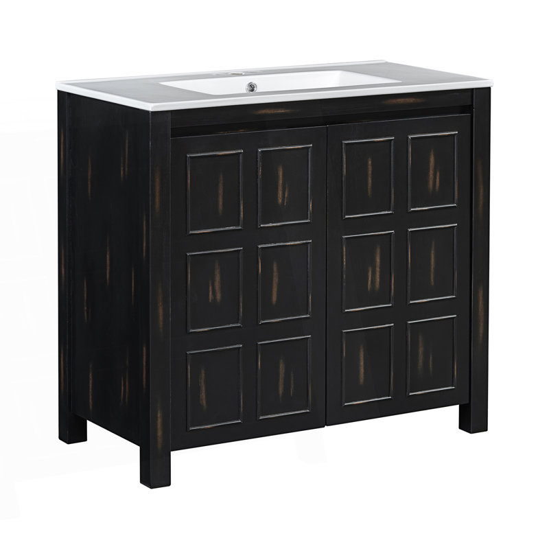 Ensemble de meuble-lavabo de salle de bain avec lavabos doubles (séparés), lavabos doubles en céramique, portes à fermeture douce et tablette réglable