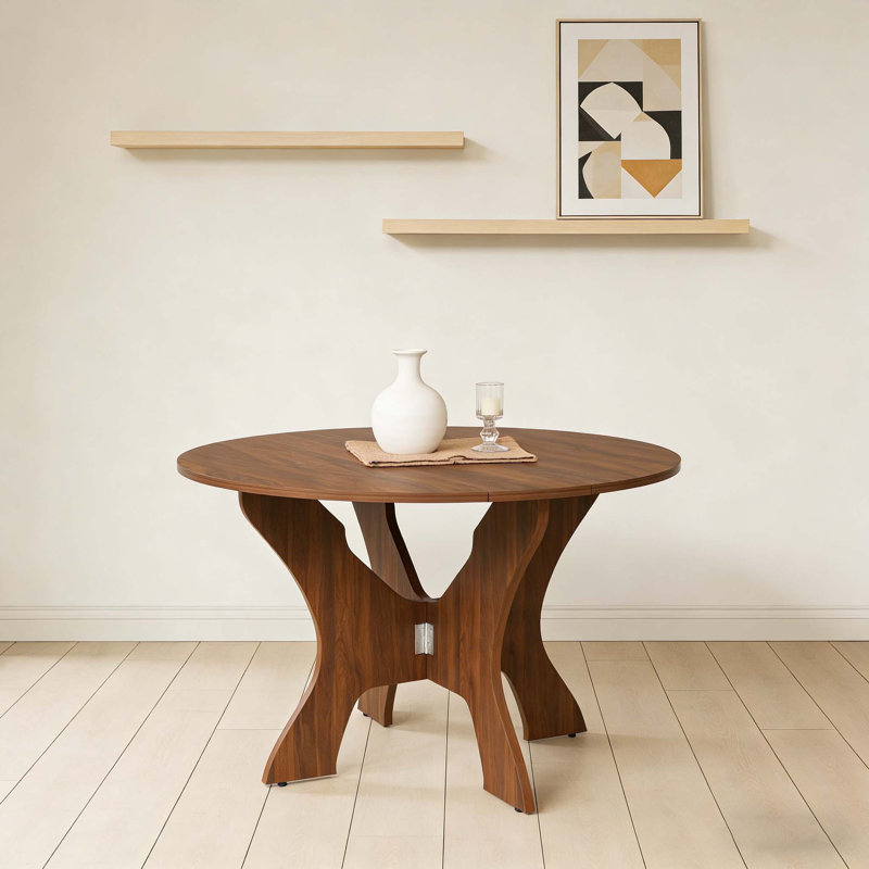 43-Inch Folding Dining Table for Small Spaces, Eco-Friendly MDF with Walnut Veneer, Space-Saving Design, Walnut