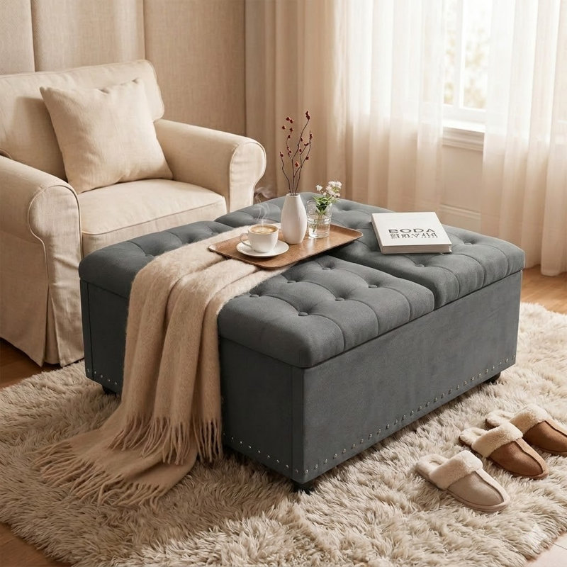 Repose-pieds avec rangement 33,5 po l 33,5 po, Gris