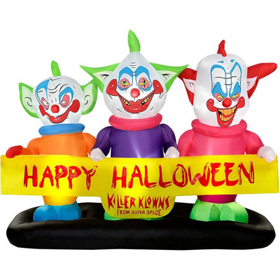 Halloween Inflatable Three Killer Clowns Decoration with Built-In LED Lights, Spooky Blow-Up Yard Decor for Lawn, Patio, Garden, Indoor & Outdoor Halloween Parties
