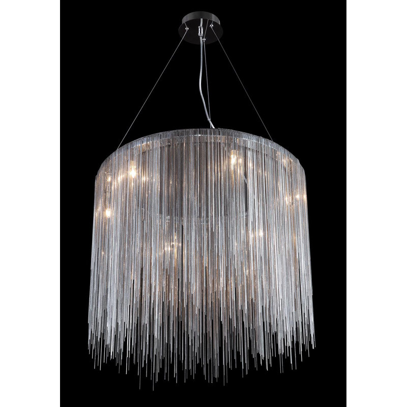 Lustre cylindrique unique à 8 lumières Brendis, Chrome