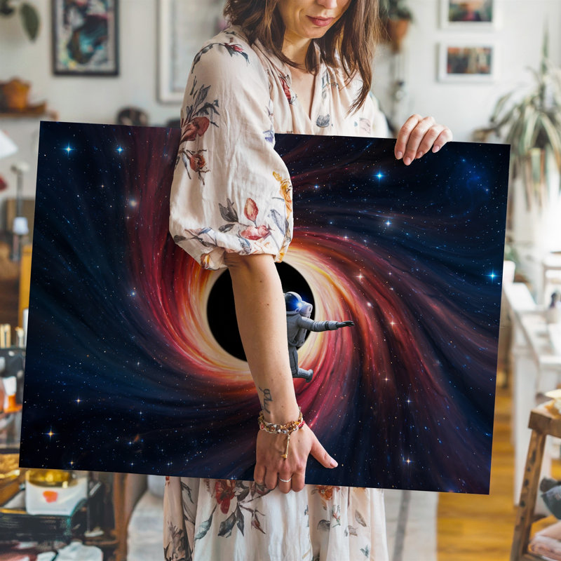 Toile, "Un astronaute solitaire vêtu d'un élégant costume d'espace réfléchissant", art mural flottant gracieusement à travers l'espace infini