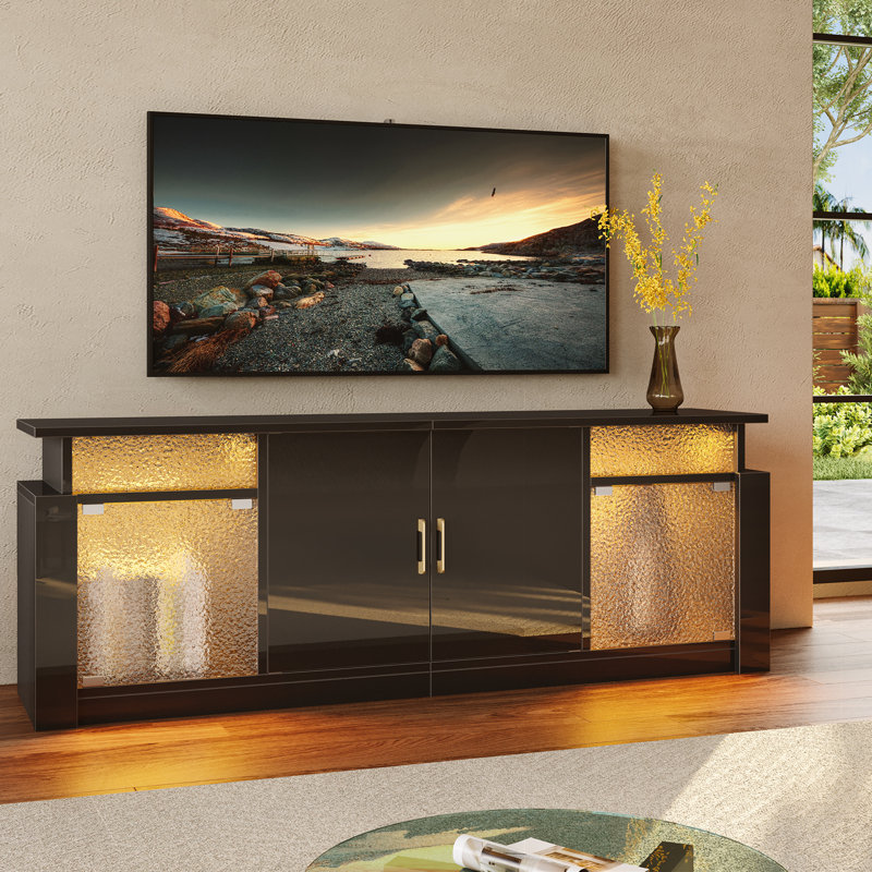 Meuble télé moderne pour téléviseur de 70 po ou moins avec armoires de rangement Alkire, Noir