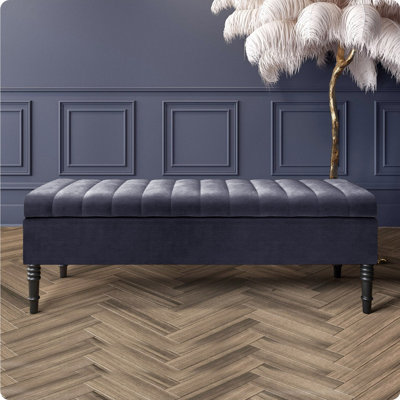 Safar Striped Ottoman Storage Bench – Upholstery Naples Shoe Bench with Black Turned Wooden Legs