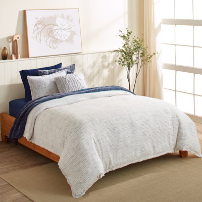 Splendid ensemble de housse de couette en coton 2 pièces Lennon - literie estivale, douce et aérée avec bordure effilochée et fermeture à boutons, simple