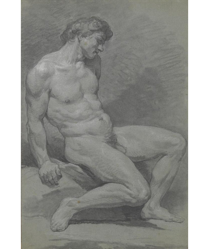 "Assis mâle nu faisant face à la droite" par Nicolas Bernard Lépicié - Toile tendue avec châssis, H 24 po x l 17 po