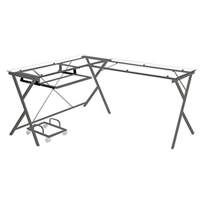 ACME Demas Computer Desk, Clear Glass & Silver Finish