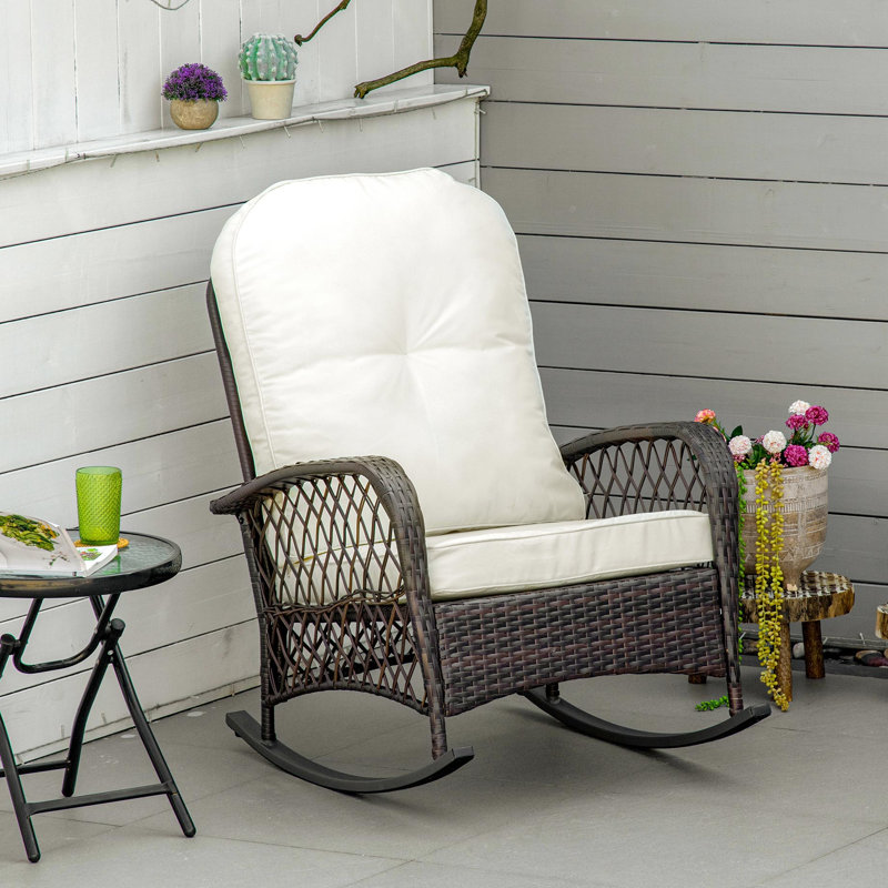 Chaise berçante blanc crème avec rembourrage doux, bande de glissement, pour chaise berçante d'extérieur, acier, coussin de plaisir