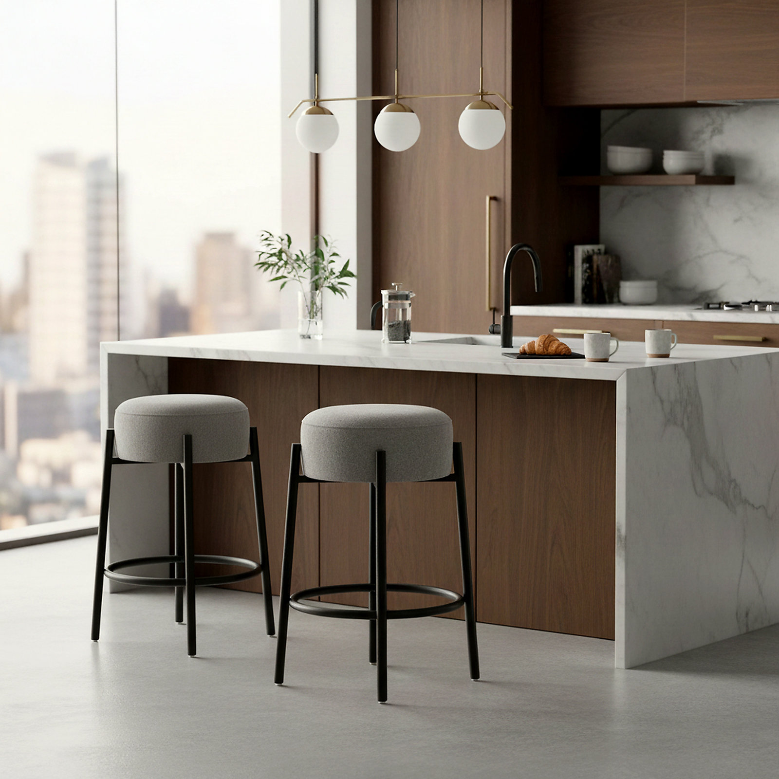 Colombe Bar and Counter Stool, Boucle-Gray, Counter Stool (26.3" Seat Height)
