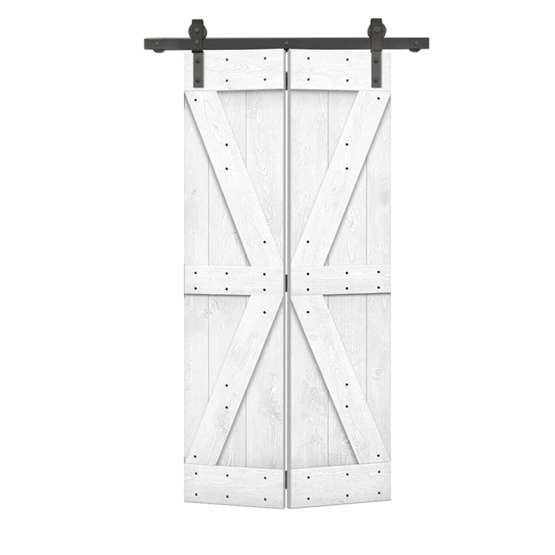 Porte de grange pliante en bois de pin avec quincaillerie coulissante, 32 po x 84 po, Blanc