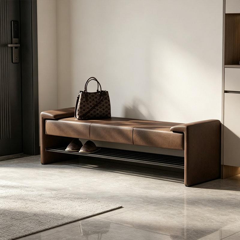 Banc à chaussures en cuir massif de style italien, Brun