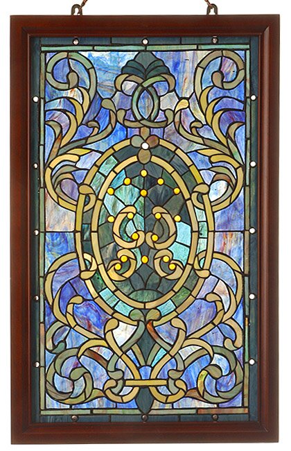 Wood Frame Stained Glass Window Panel