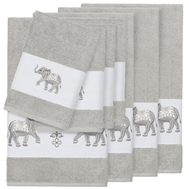 Quinn 100% Turkish Cotton Embellished 8 Piece Towel Set, Light Gray