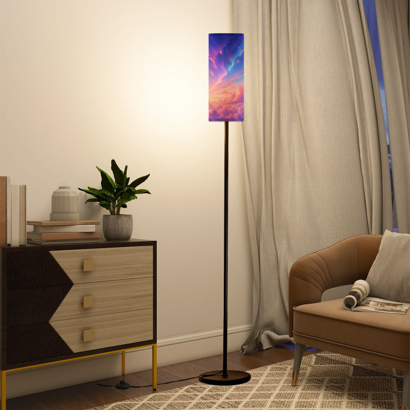 Grande lampe moderne sur pied avec télécommande à DEL à intensité variable, abat-jour réglable, ciel pastel étincelant, nuages du coucher du soleil, croissant, lune, étoilé pour le salon, la chambre et le bureau