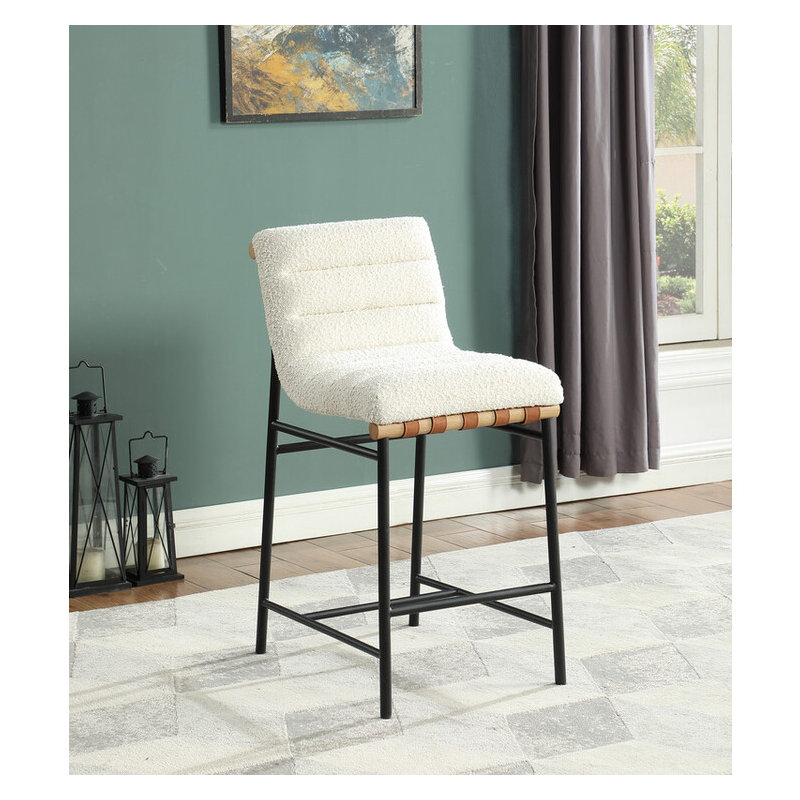 Matao White Fabric Counter Height Chair, White
