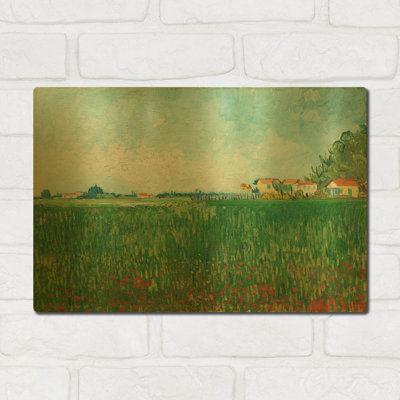 «Field with Poppies» par Vincent Van Gogh, art mural en métal doré, 16 po x 12 po