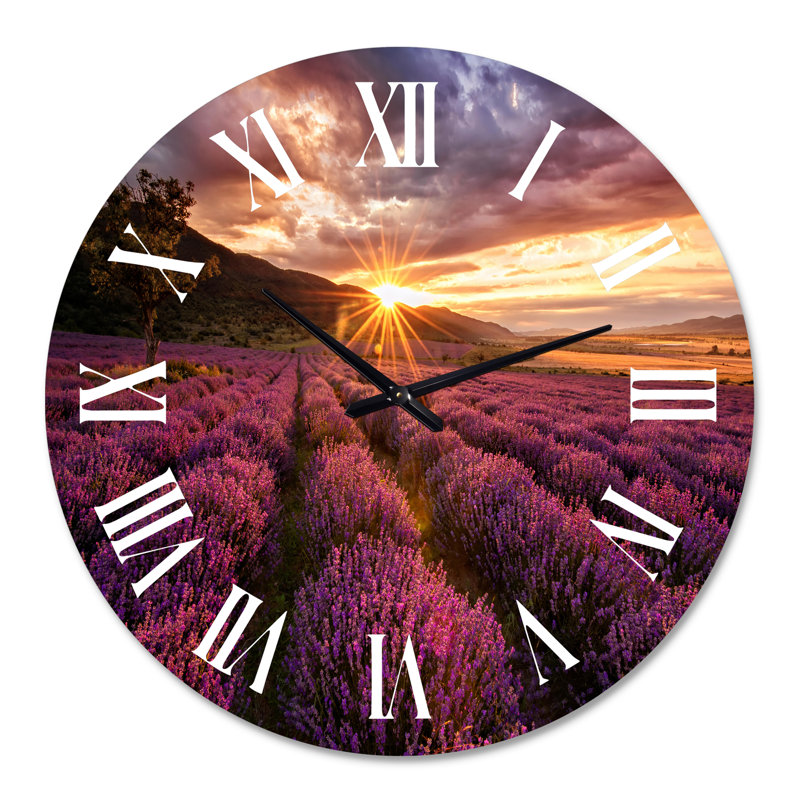 Sunrise & Dramatic Clouds Over Lavender Field IV - Horloge murale, Grand