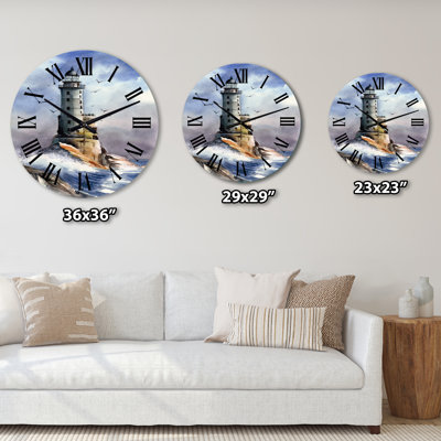 Abandoned Lighthouse With seagulls Circling - Nautical & Coastal wall clock