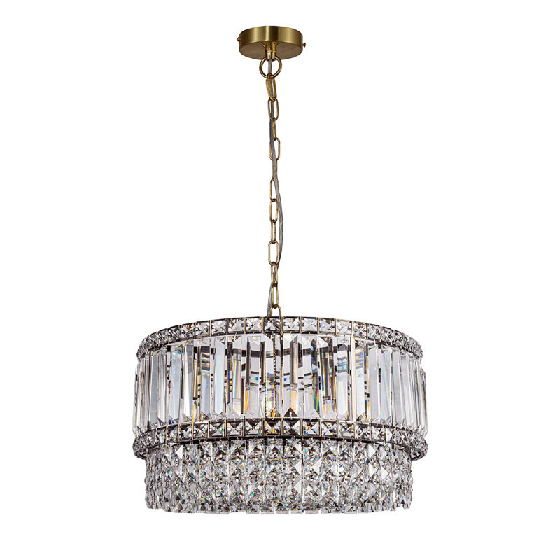 6 - Light Crystal Chandelier, Antique Brass
