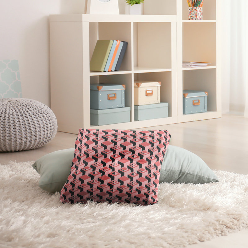 Coussin de sol classique de gratte-ciels, 26 po x 26 po, Rouge/noir