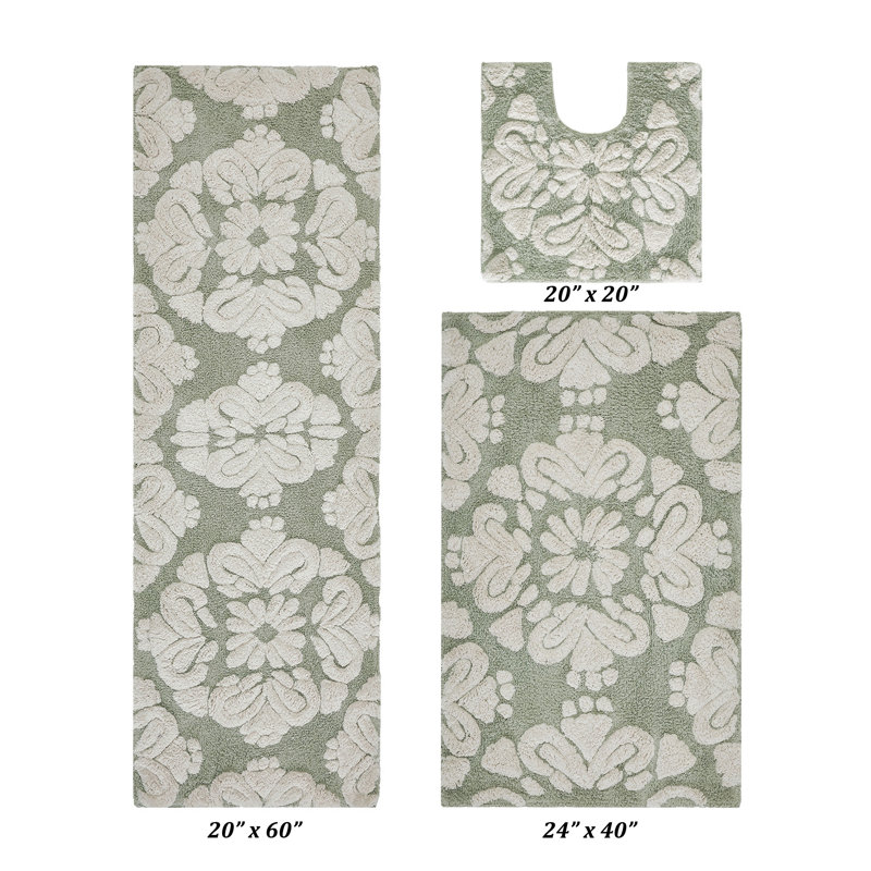 Chemash Premium 100% Cotton 1885 GSM 3-Piece Bath Rug Set, OEKO-TEX® Certified, Non-Slip Spray Latex Backing, Plush Tufted Bath Mats for Shower, Bathtub, Vanity, Sink & Toilet Areas, Super Absorbent, Machine Washable, Sage