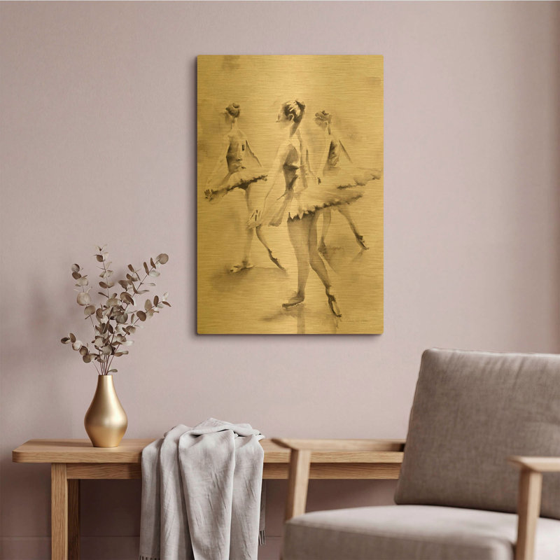 «Three Ballerinas» par Aimee Del Valley, art mural en métal doré, 16 po x 24 po, 16 po x 24 po