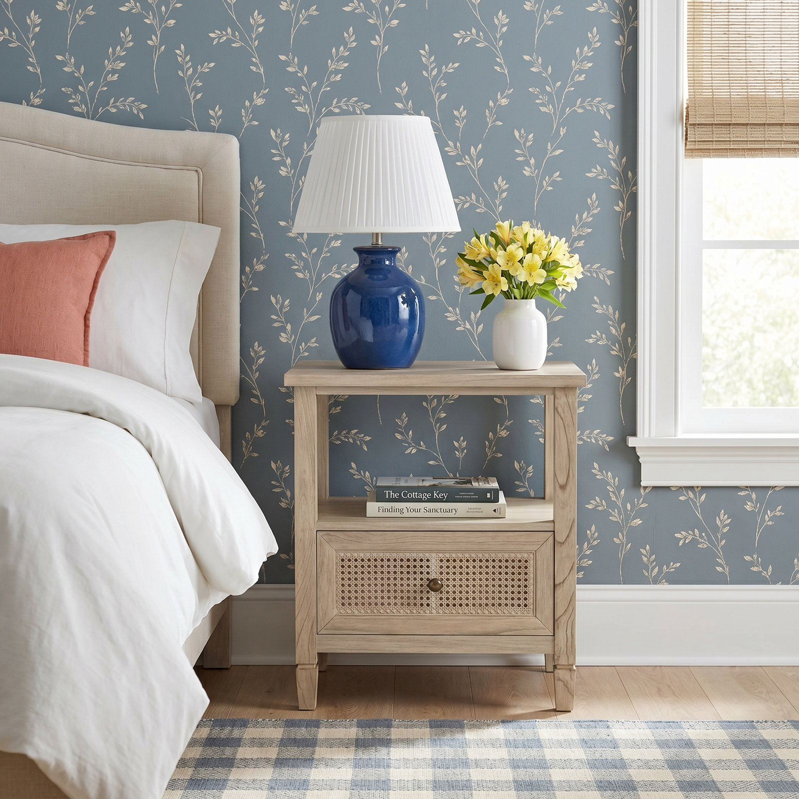 Charleston 1-Drawer Cane Nightstand, Desert Sand