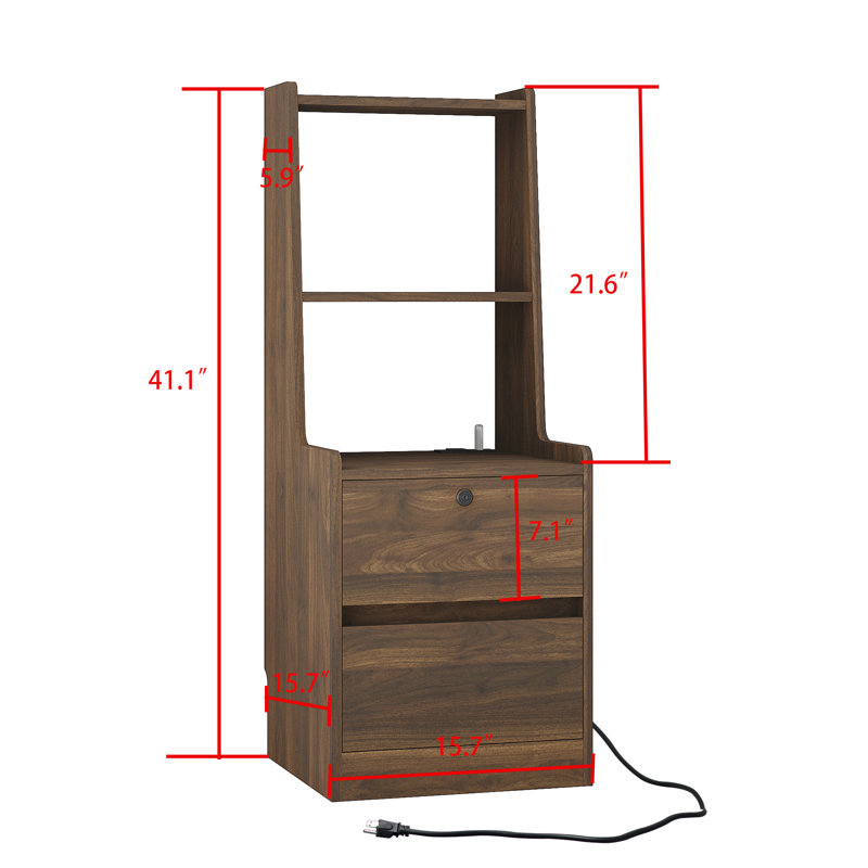Table de chevet de style moderne avec station de charge et veilleuse, avec armoire de rangement pour chambre à coucher, Bois