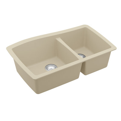 Karran Quartz Composite 33-1/2'' X 20-3/8'' 60/40 Double Bowl Undermount Kitchen Sink Kit