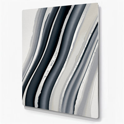 Diagonale rayures gris clair, gris foncé, art mural en métal brun