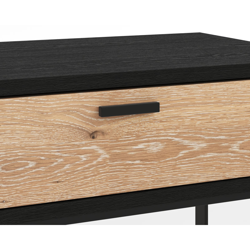 Black and Brown Oak Veneer Nightstand with Iron Legs