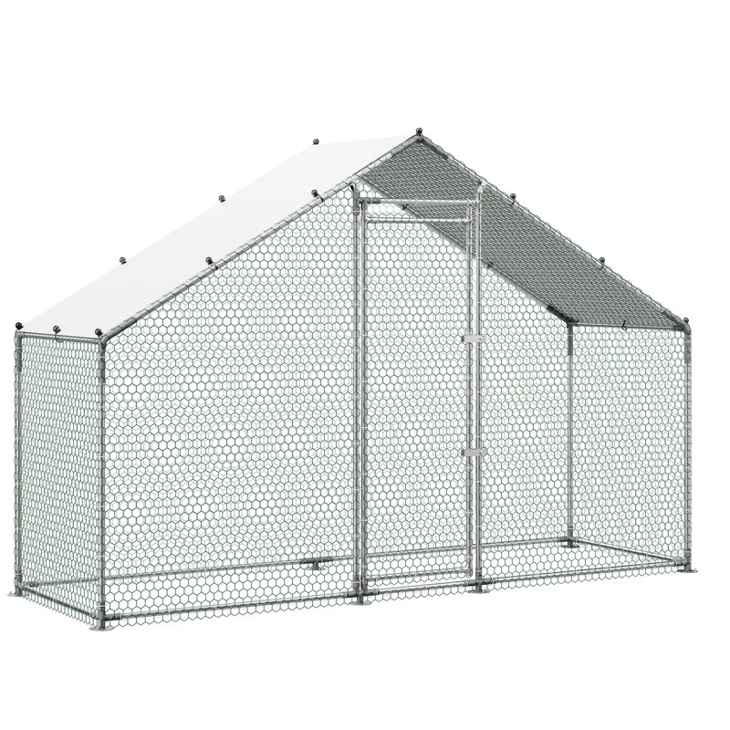 Grand poulailler en métal, 3 x 1 x 2 m, enclos extérieur avec bâche imperméable et structure robuste, toit en flèche, idéal pour les canards, lapins, poules et oies. Usage extérieur, jardin ou ferme.