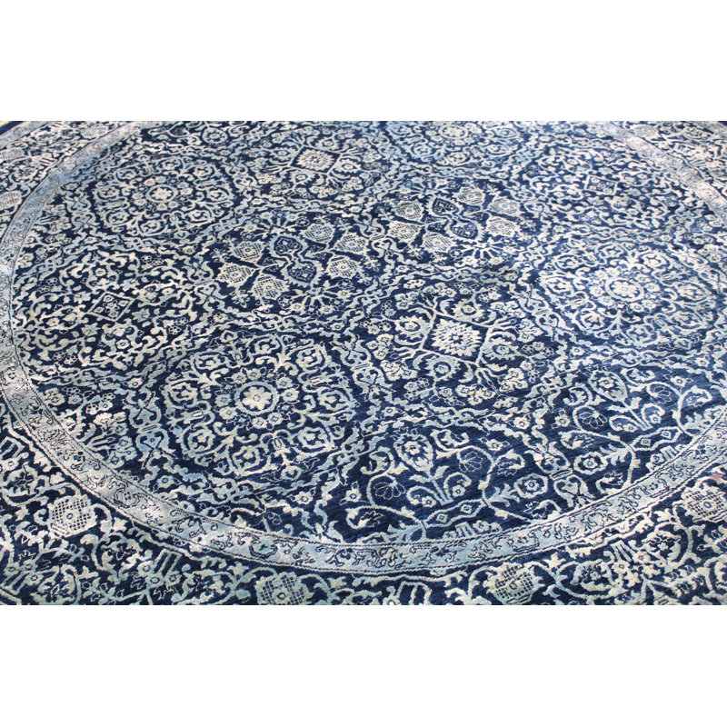 Tapis bleu noué à la main de conception unique 8 pi 1 po New Age Tabriz