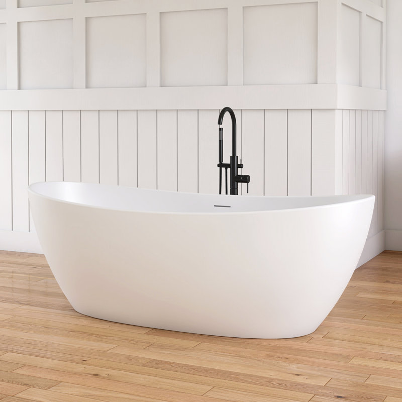 Forma 73'' Freestanding Tub Solid Surface Freestanding Deep Soaking Bathtub, White