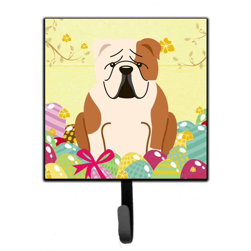 Mcelyea Metal Wall Organizer with Key Hooks, English Bulldog Fawn, Yellow/Brown/Pink