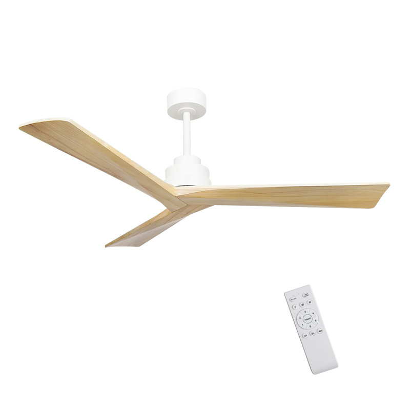 52" Wood Ceiling Fan NO Light, White, Natural Wood