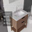 Meuble-lavabo autoportant avec lavabo, tiroir à fermeture amortie et comptoir en marbre reconstitué blanc granit de 5 cm avec dosseret, contreplaqué, brun-1232277187