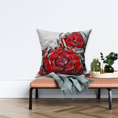 Abstract Red Roses Throw - Contemporary Floral – Throw Pillow Cover Only, Double-Sided Print, Insert Not Included