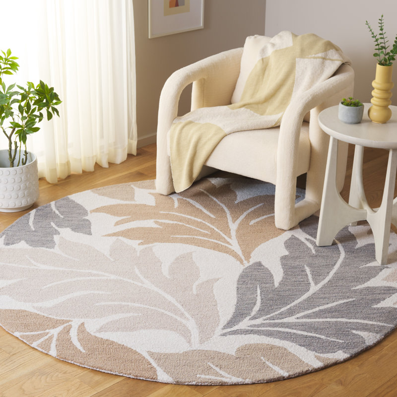 Galicia 402 Hand Tufted Wool/Cotton Floral Rug in Ivory/Brown, Round 6'