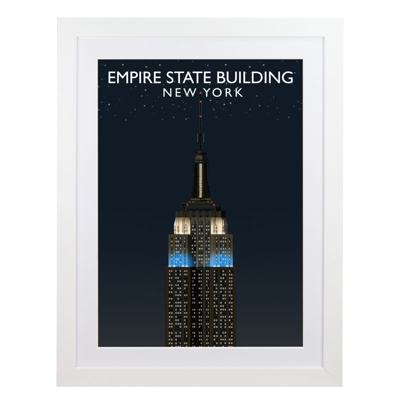 Empire State Building Night by Richard O'Neil - Print, White Wood Frame, 43.5 cm H x 33.5 cm W x 2.2 cm D