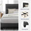 Structure de lit plateforme avec tête de lit tapissier en tissu et support en lattes de bois-705834752-705834763