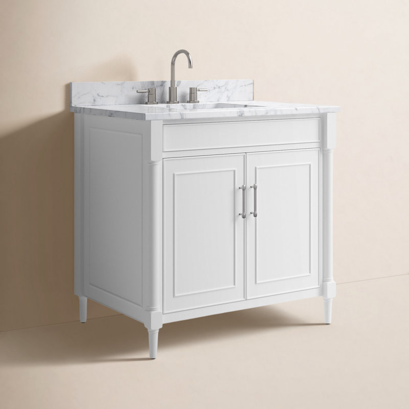 Addison 37'' Single Bathroom Vanity with Marble Top, White